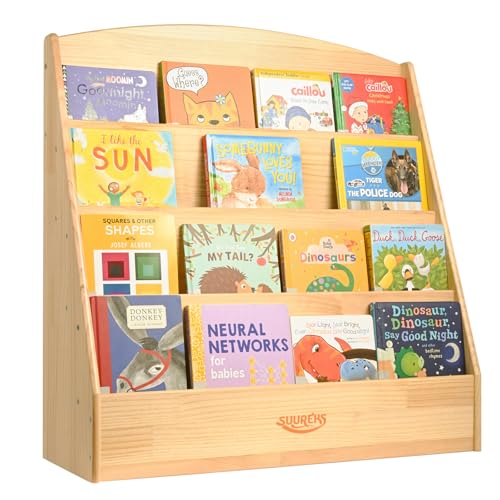 suureks Montessori Bookshelf, 4 Tier Kids Bookshelf – Safe, Sturdy, and Easy to Clean, Premium Wooden Book Shelf for Kids Rooms, Playroom, Classroom, Nursery（31-1/2' D x 11-4/5' W x 31-1/2' H）