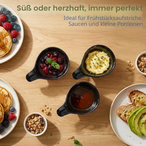Flexzion Keramik-Dip-Schalen, kleine Schalen zum Dippen mit Griff, Gewürzbecher, Sojasaucenschale, Porzellanauflaufförmchen, Soßenhalter… – Ansicht 4