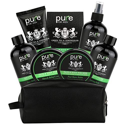 Luxury Skincare Bath Basket for Men. Green Tea & Lemongrass Bath & Body Mens Spa Gift Set in Leather Toiletry Case - Christmas Gift Basket for Dad, Boyfriend, Husband, son! #1 Spa Gift Basket for Men Luxury Skincare Bath Basket for Men. Green Tea & Lemongrass Bath & Body Mens Spa Gift Set in Leather Toiletry Case - Christmas Gift Basket for Dad, Boyfriend, Husband, son! #1 Spa Gift Basket for Men