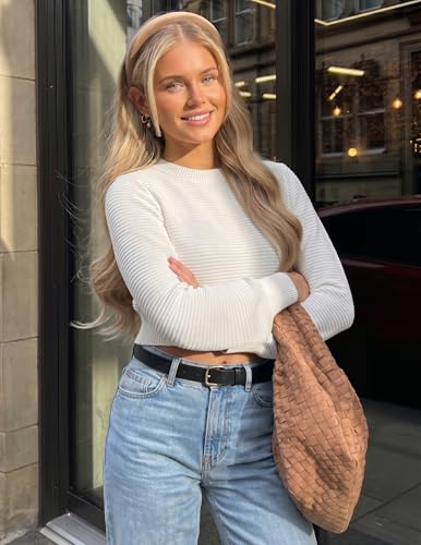 Image of ZESICA Women's Fall Mock Neck Long Sleeve Cropped Sweaters | Soft Ribbed Knit Pullover, Work Office, Business Casual, 2026 Winter Transition Clothing, Warm Comfy, Going Out Outfits