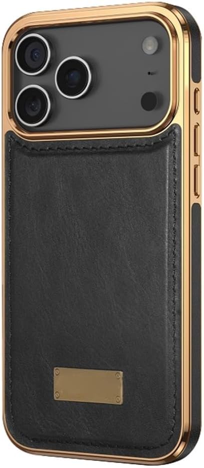 Leather Case for iPhone 17/17 Air/17 Pro/17 Pro Max, Plating Edge Retro Oil Wax Pattern Shockproof Case Magnetic Protection Cover(Black,17 Pro)