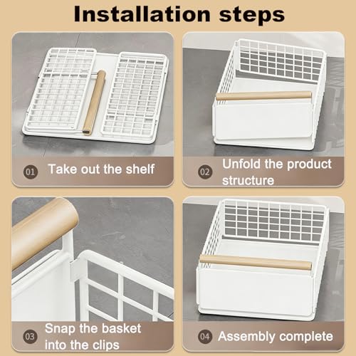 Pull Out Cabinet Organiser, 2PCS pull out kitchen storage Foldable, 23.5 * 11 * 39.5~56.5cm, Kitchen Cupboard Organiser with Handle, Adjustable Drawers, Slide Out Drawers for Kitchen Cabinets, White - Image 5