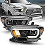 AmeriLite for 2016-2022 Toyota Tacoma SR SR5 w/o LED DRL Tube Quad Projector Black Replacement Headlight Assembly Pair - Passenger and Driver Side