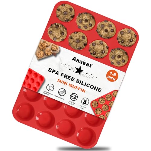 Anaeat Silicone Muffin Pan - Mini 24 Cups Cupcake Tray Non-Stick Silicone Baking Molds for Making Muffin Cakes Cupcake Chocolate Bread Tart and Desserts Just Pop Out
