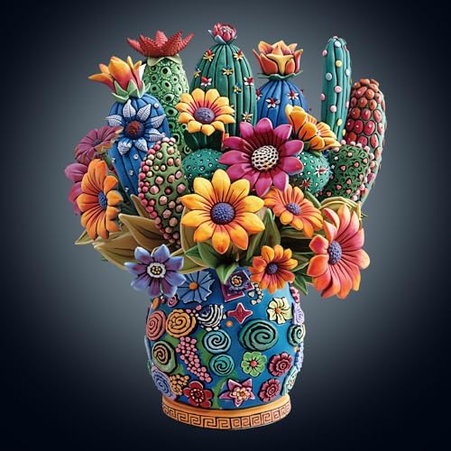 WOODBESTS Puzzle en bois pour adultes, Puzzle en bois de cactus en fleurs, Puzzle unique irrégulier, Cadeaux de Noël et d'anniversaire pour les amateurs de...