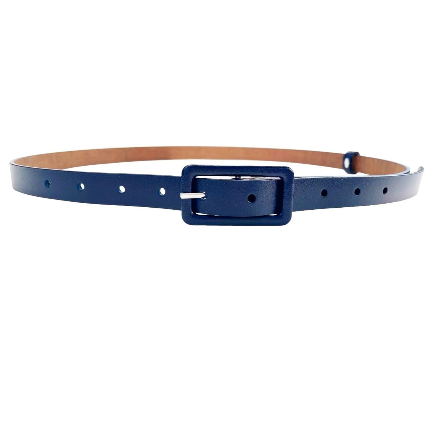 Adjustable Leather Belt with Rectangular Buckle Slim Skinny Leather Belt Minimalist Simple for Women, Dresses, Skirts, Everyday Wear, Dark Blue, 1.8CM-image-7