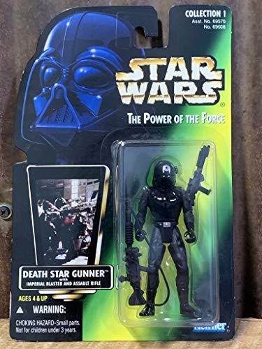 1996 Hasbro Star Wars El Poder de la fuerza verde tarjeta de holograma estrella de la muerte Gunner con Imperial Blaster y rifle de asalto