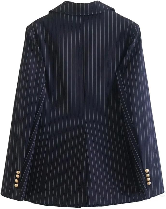 Fall Double-Breasted Model Navy Mid-Waist Striped Suit Suit for Women