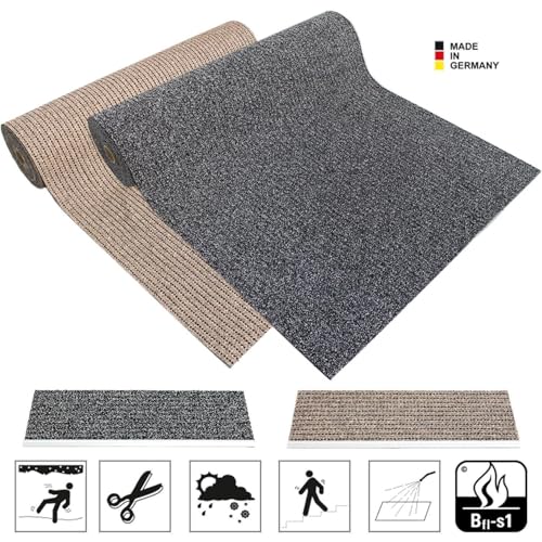 Kettelservice-Metzker Sicherheits-Stufenmatte mit Aluprofil, Antirutschmatte für den Außenbereich Salz-Pfeffer 65x24cm, witterungsbeständig