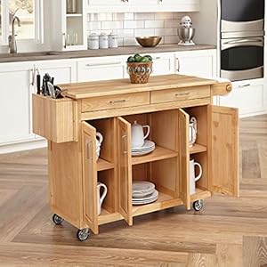 Homestyles General Line Kitchen Mobile Cart with Drop Leaf Breakfast Bar, 54 Inches Wide, Natural Hardwood, FURNITURE Homestyles General Line Kitchen Mobile Cart with Drop Leaf Breakfast Bar 54 Inches Wide Natural Hardwood FURNITURE