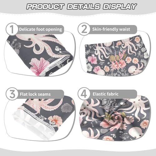 Wusikd Octopus Flowers Girls' Leggings Toddler Doodles Pink Kids Yoga Pants Dance Active Tights 4T3