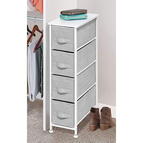 mDesign Modern 4 Drawer Tall Storage Tower Organizer Nightstand, Side/End Table Narrow Wardrobe Accessory Cabinet, for Bathroom, Closet, Living Room, Small Space Decor - Gray/White