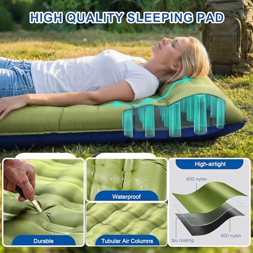 Image of Camping Sleeping Pad 5.5 inch Thick with Pillow & Built-in Foot Pump