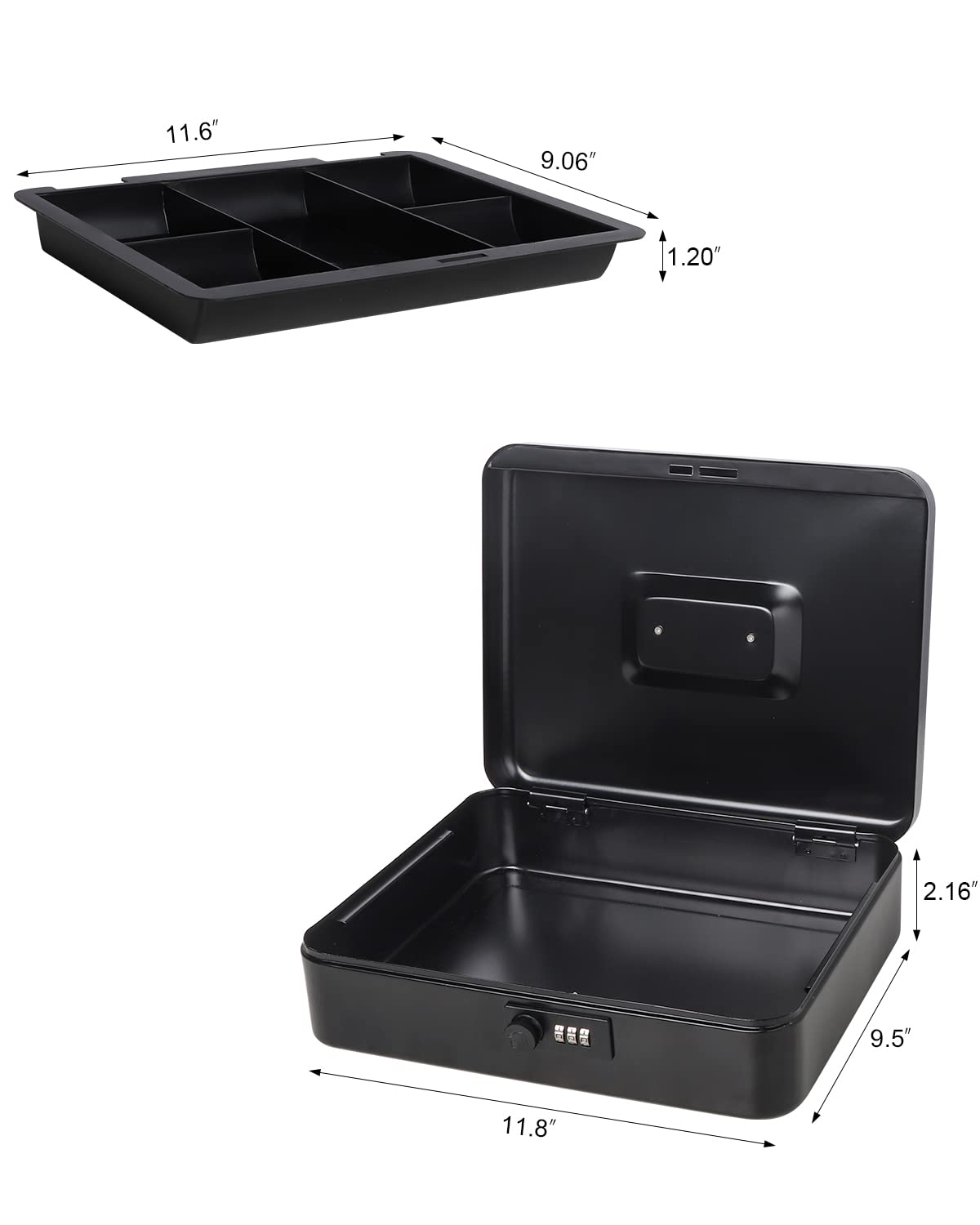 Große Geldkassette mit Zahlenschloss, Metall Spardose für Bargeld, Lovndi Schlossbox mit Geldfach, 11,8 x 9,5 x 3,54 Zoll, Schwarz