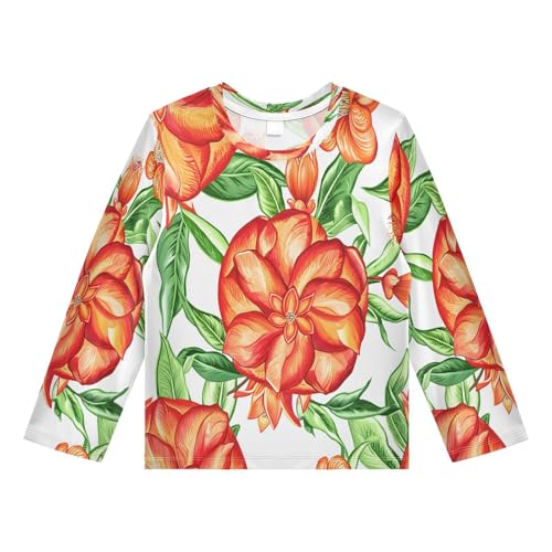Pomegranate Flower Leaves White Rash Guard Shirt for Boys Sun Protection Shirt for Kids Toddler UPF50+ 5-6T