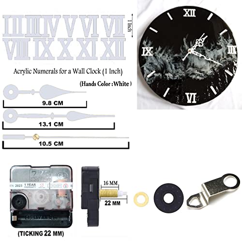 Image of 12 Pcs Arabic Mirrored Acrylic Numerals Movement Machine 22mm for Wood Resin Marble Clock Fancy Needles Pack 1 (White D3)