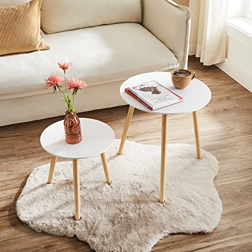 VASAGLE 2er Set Beistelltisch rund, Couchtisch mit Beinen aus Kiefernholz – Ansicht 2
