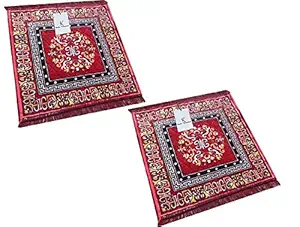 Kuber Industries Traditional Carpet/Pooja Mat|Square Shape & Soft Velvet Material|Maditation Prayer Mat|Size 60 x 60 CM,Pack Of 2 (Red)