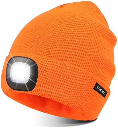 TAGVO USB Rechargeable LED Beanie Cap, Lighting and Flashing Alarm Modes 8 LED Hands Free Flashlight, Easy Install Quick Release Headlamp Beanie, Unisex Winter Warmer Knit Cap Hat