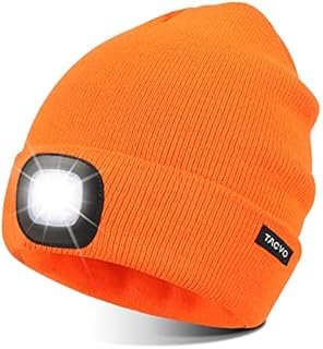 TAGVO USB Rechargeable LED Beanie Cap, Lighting and Flashing Alarm Modes 8 LED Hands Free Flashlight, Easy Install Quick Release Headlamp Beanie, Unisex Winter Warmer Knit Cap Hat