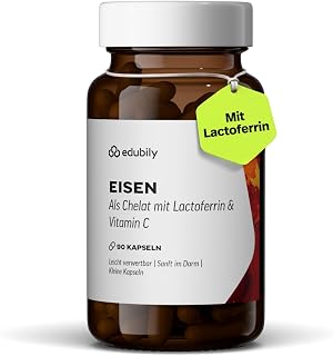 edubily® Eisen mit Lactoferrin - Eisentabletten mit Lactoferrin & Vitamin C aus Acerola-Extrakt - Kleine, leicht zu schluckende Kapseln (90 Kapseln)