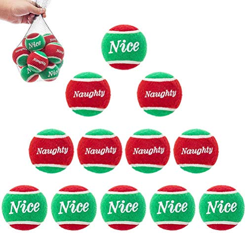 PUPTECK Squeaky Tennis Balls for Dogs - Christmas Dog Rubber Ball Toys 12 Pack, Interactive Dog Training Bounce Toys for Holiday, 2.5 inches