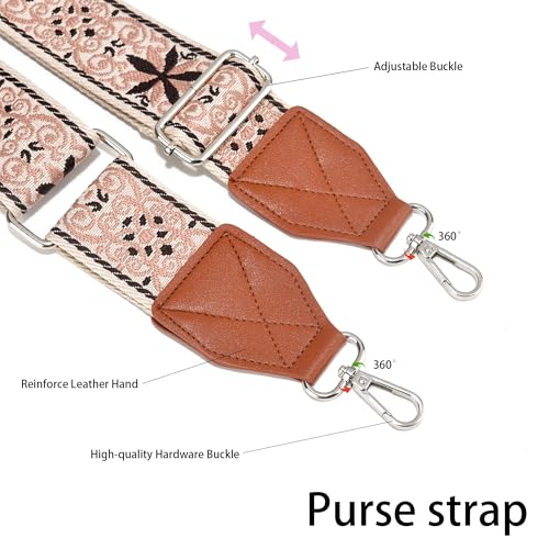 Image of LEMEDE Purse Strap,2 inch Leather End Shoulder Strap Adjustable Replacement,Retro Jacquard Multi-pattern Crossbody Bag Straps