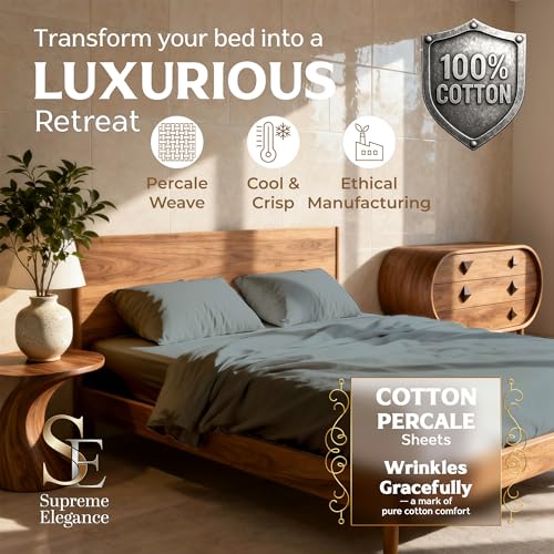 SUPREME ELEGANCE Twin Size Bedding Sheets Set, 100% Cotton, Charcoal Gray by SUPREME ELEGANCE - Used condition - Image 2
