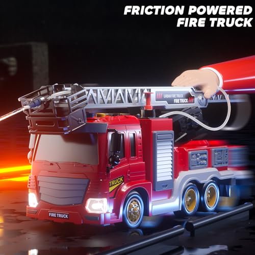 JUKUDAHU Fire Truck Toy for Kids 3 4 5 6 7 8 Years Old - Fire Trucks Playset with Rotating Ladder, Sound and Light, Vehicle Toys for Boys 5-8, City Cars Toyset, Birthday Gifts for Girls Toddlers 1-3+ - Thumbnail 7