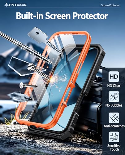 Coque antichoc Pro-Max FNTCASE orange : protection robuste de qualité militaire avec béquille - 4