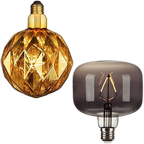 AMDTU Large Diamond and Smoky Grey LED Edison Bulb Dimmable, Soft Warm Vintage Style Light Bulb, 2200K Decorative Globe Light Bulbs, E26 Medium Base Bulb Cover