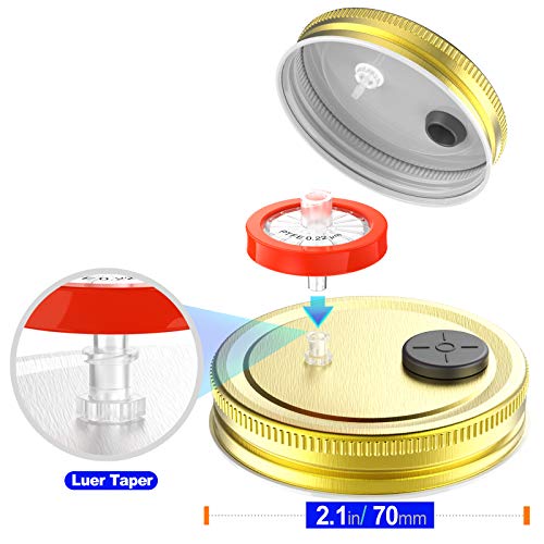 6Pcs Regular Mouth Mushroom Liquid Culture Lid Grain Spawn Cultivation Mason Jar Lid With 0.2 Micron Ptfe Syringe Filter & 20Mm Self Healing Injection Ports For Mushroom Growing Mycology #TOP1