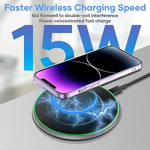 Carregador sem fio compatível com iPhone 16 15 14 13 12 11 Pro Max/Mini/Plus/XR/X/8, 15W Max Fast Wi