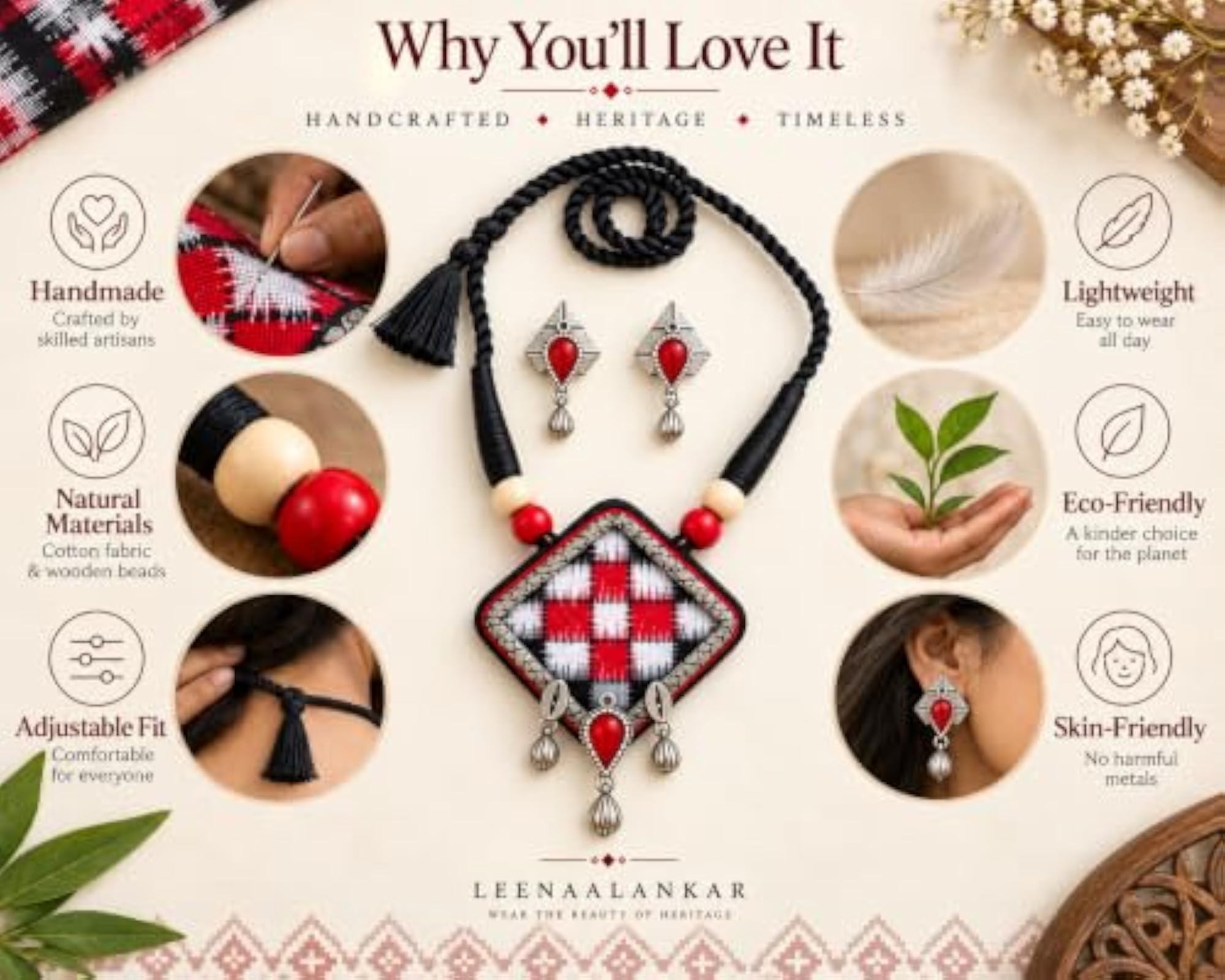 Rakta Dhara Handcrafted Fabric Necklace & Earrings Set
