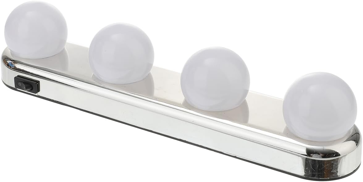 Outanaya Makeup Lamp Portable 4-Bulb Vanity Lights with Suction Cup No Drilling Easy Install Bright White Light for Bathroom Mirror and Dressing Table