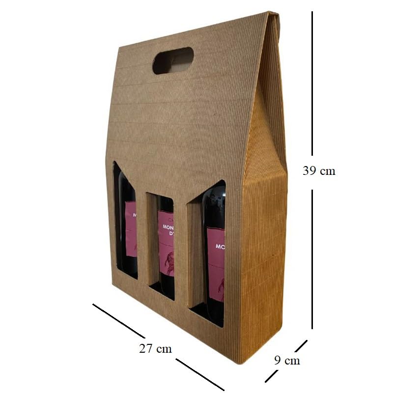 VIRSUS Scatola Portabottiglia Vini in Carta Avana per 3 BOTTIGLIE 4546, Misura 27x9x39 cm, Box Busta in cartone ondulato, per Bottiglie vino, Prosecco, Champagne, per Natale, Feste ed Eventi (20)