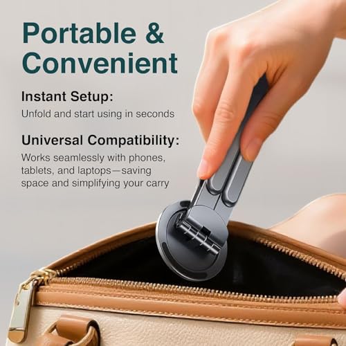 Image of Tobo Aluminium Alloy Folding and Height Adjustable Stand Compatible with Laptop, Mobile and Tablet, with Magnetic Feature for Phone, Titanium Grey, Anodized Finish, 8 Height Levels TD-1612S