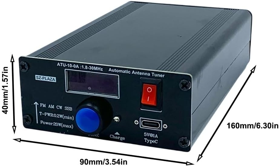 ATU-10-0A Shortwave Automatic Antenna Tuner, 20W 1.8-30MHz 0.91 In Shortwave Power Meter With Type-C Cable