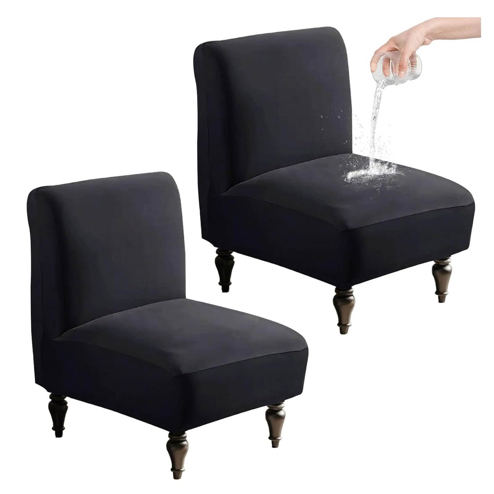 NMVAWIPT Accent Chair Covers Without Arms Waterproof, Slipper Slipcover 2 Pack, Armless Slipcovers For Chairs(Black)