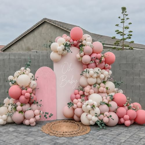 Image of Dusty Pink Balloon Arch Kit 115Pcs Retro Blush Pink Sand White Balloons Garland Kit Neutral Boho Peach Nude Beige Cream Birthday Party Balloons for Girls Women Baby Shower Bridal Wedding Decorations