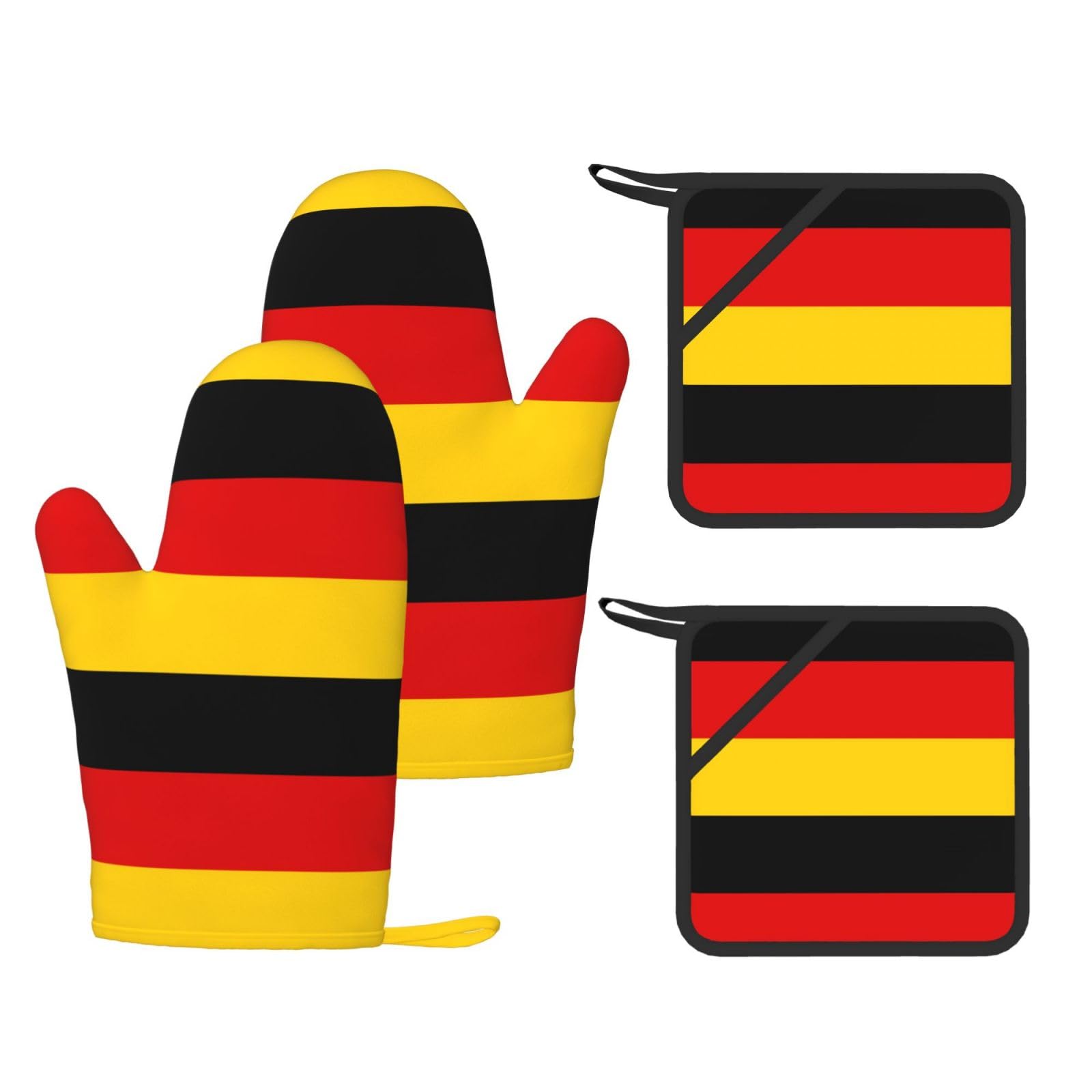 german flag Printed Kitchen Oven Gloves and Potholder 4 Pcs, Non-Slip Heat Resistant Mitts for Baking Chef