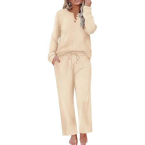 TIYOMI Plus Size 2 Piece Waffle Outfits For Women Top & Wide Leg Pants XL-5XL
