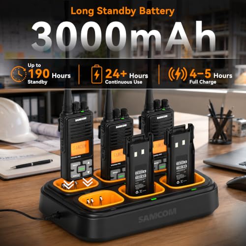 Image of SAMCOM FPCN10A-PRO Commercial Two-Way Radio, 6 Radios with Gang Charger | 3000mAh Battery High-Power UHF Walkie-Talkies for Adults for Back to Schools Construction Churches Warehouses Security Teams