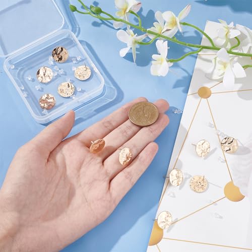 BENECREAT 12Pcs 18K Real Gold Plated Brass Round Stud Earring Findings 15mm Hammered Earring Findings with 30Pcs Ear Nuts for DIY Earrings Jewelry Craft Making Supplies - Image 3