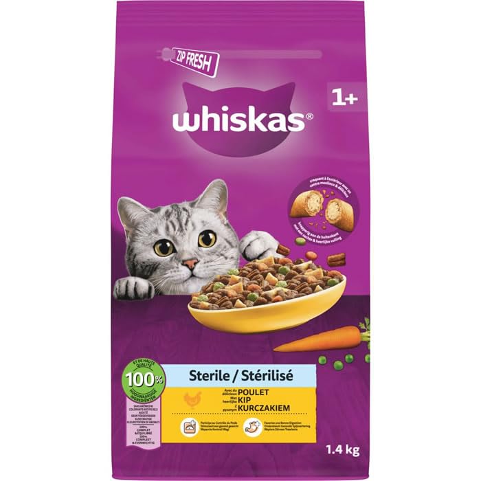 WHISKAS Croquettes pour Chat stérilisé au Poulet 1.4 kg