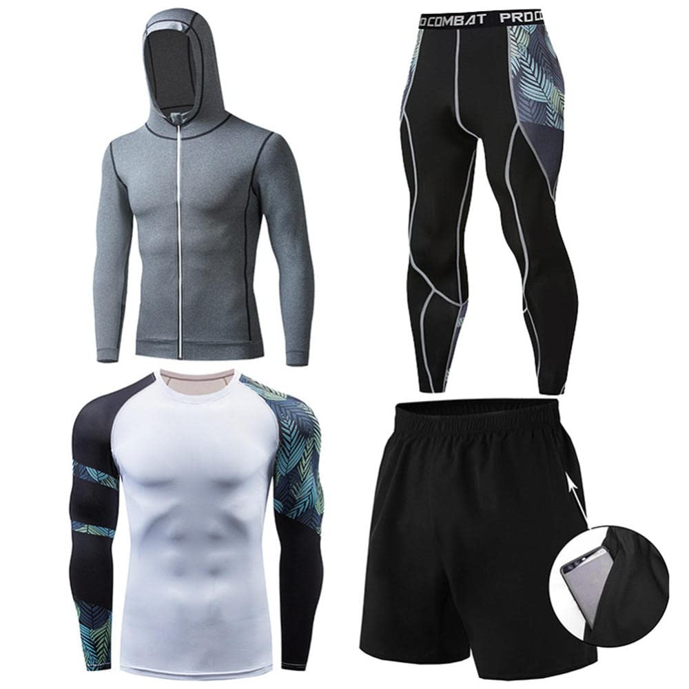 Odzież fitness garnitur męskie szybkoschnące ubrania siłownia sportowe rajstopy czteroczęściowe bieganie koszykówka strój treningowy-Color9_L
