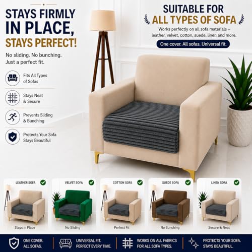Image of Homerz Premium Rabbit Fur Sofa Cover with Anti-Skid Backing, Soft Plush Fabric Sofa Protector for Living Room Furniture (Grey, 1 Seater, Only Seat Cover)