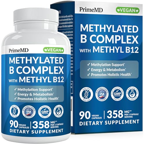 Methylated B Complex with Methylfolate and B12 Methylcobalamin 1000 mcg - Methylated Multivitamin for Energy Brain Function and Wellness - Vitamin B Complex for Men & Women (90 Servings) (Pack of 1)