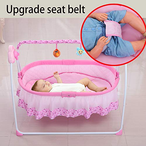 WBPINE Baby Swing Cradle, Automatic Baby Bassinets Swing Crib for Boys and Girls with Music (Pink)