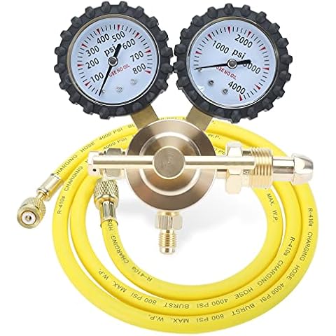 YaeTek Nitrogen Regulator 0-800 PSI Delivery Pressure Nitrogen Gauge with CGA580 Inlet Connection and 1/4'' Male Flare Outlet Connection, 5 Feet /60 Inch Refrigeration Hose Cover